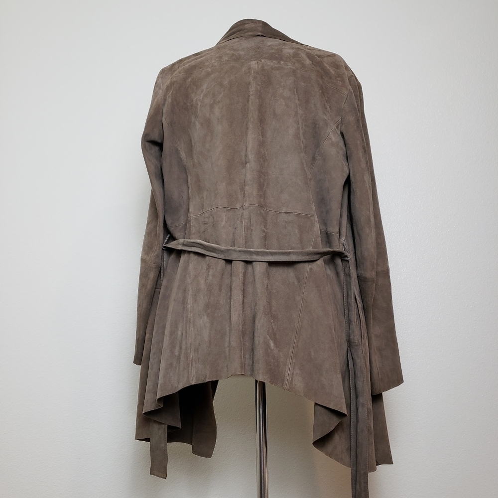 EUC Zara open-front draped and belted jacket 100% goat suede leather - Picture 11 of 15